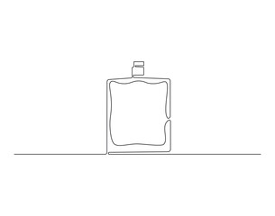 Perfume bottle outline drawing illustration. Continuous line draw of fresh aroma vector