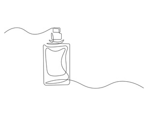 Perfume bottle outline drawing illustration. Continuous line draw of fresh aroma vector
