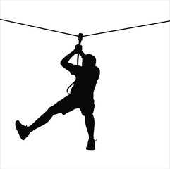 Silhouette of a person ziplining through the air enjoying outdoor adventure activities.