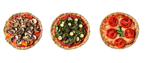 Vegan pizza - whole plant-based pie. Each element separately