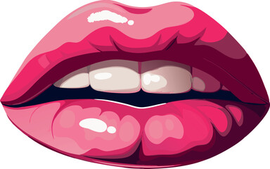 Vector Illustration of Glossy Red Lips with White Teeth - Lip Art, Mouth Drawing, Lipstick Design, Pop Art Lips, Sexy Lips Image