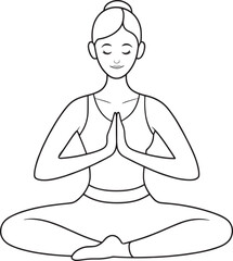 Outline drawing of woman in lotus yoga pose vector illustration