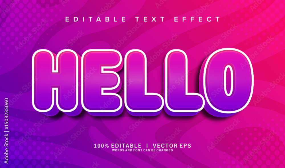 Poster hello vector text effect with modern style design