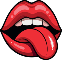 Bold Red Lips with Tongue Out – Playful Pop Art Style Mouth Illustration Featuring Vibrant Colors and Expressive Design for Modern Fashion and Digital Graphics