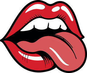 Bold Red Lips with Tongue Out – Playful Pop Art Style Mouth Illustration Featuring Vibrant Colors and Expressive Design for Modern Fashion and Digital Graphics