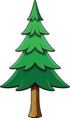 Cartoon Illustration of a Green Pine Tree with Brown Trunk - Evergreen Coniferous Fir Spruce Drawing for Nature, Forest, Christmas, Holiday, and Seasonal Decorations