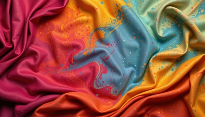 subject at the bottom of a colorful flowing fabric background in retro style with bronze tones, ample copy space at the top for photos.