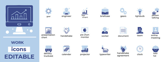 Clean editable work icons for business, office, startup, and workflow
