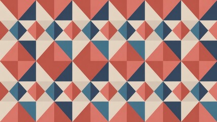 Geometric abstract pattern red blue beige triangles