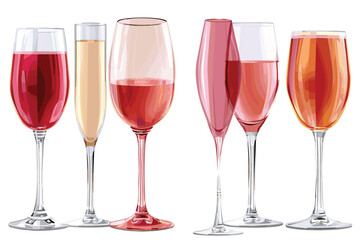 glasses with wine drink, isolated on white background.