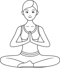 Woman in yoga pose lotus position line drawing vector illustration