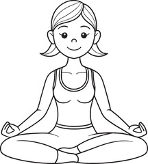 Woman in lotus pose meditating peaceful yoga art vector illustration