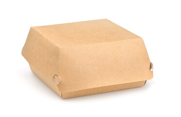 Blank brown disposable paper burger box isolated on white