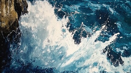 close-up of wave crashing against cliff in Big Sur, dramatic white splash and deep blue sea