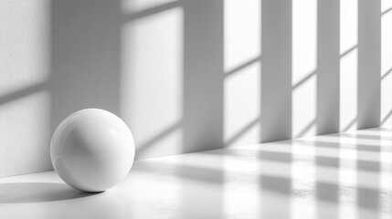 Glossy white sphere on a minimalistic blank background, highlighting smooth reflective surface and clean modern design with caption space on the side.

