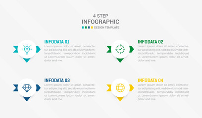 Fototapeta premium Four Step Infographic element design Vector template for presentation. process diagram and presentations step, workflow layout, banner, flow chart, info graphic vector illustration.
