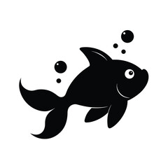 Cute black fish cartoon floating in the water with bubbles underwater isolated design