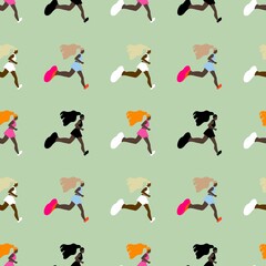 seamless pattern of running girls