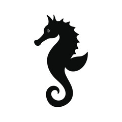 Silhouette of a black seahorse isolated on a white background perfect for design projects