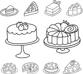 Celebration cakes in sketch style.
