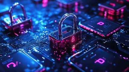 Enter cybersecurity art merging hacker alerts, digital risks, and data protection in a tech domain.