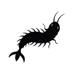Black silhouette of a sea creature with antennae and spiky body on a white background.