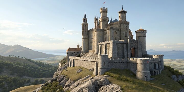 Cliffside Castle Medieval Stone Fortress, Fairytale , Landmark