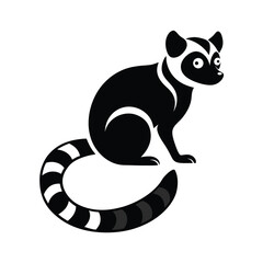 Elegant black and white minimalist illustration of a ring tailed lemur on a white background