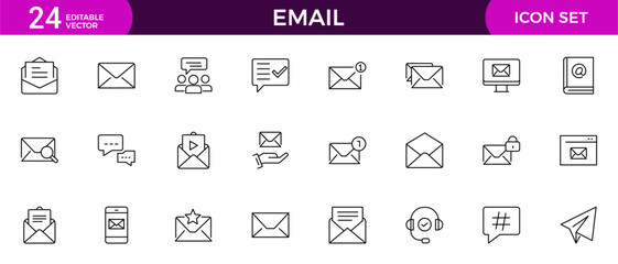 Email line icon collection. Informations, message, transfer, letter, text, gmail and communication icon set