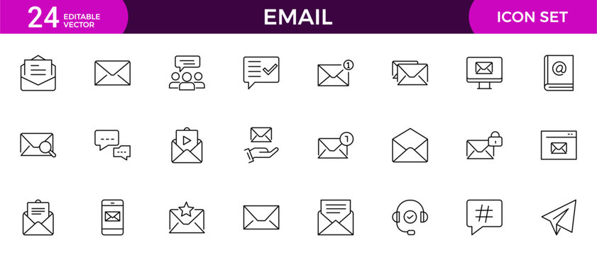 Email line icon collection. Informations, message, transfer, letter, text, gmail and communication icon set