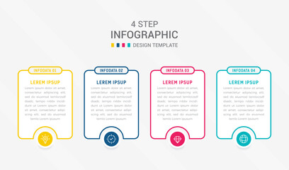 Obraz premium Four Step Infographic element design Vector template for presentation. process diagram and presentations step, workflow layout, banner, flow chart, info graphic vector illustration.