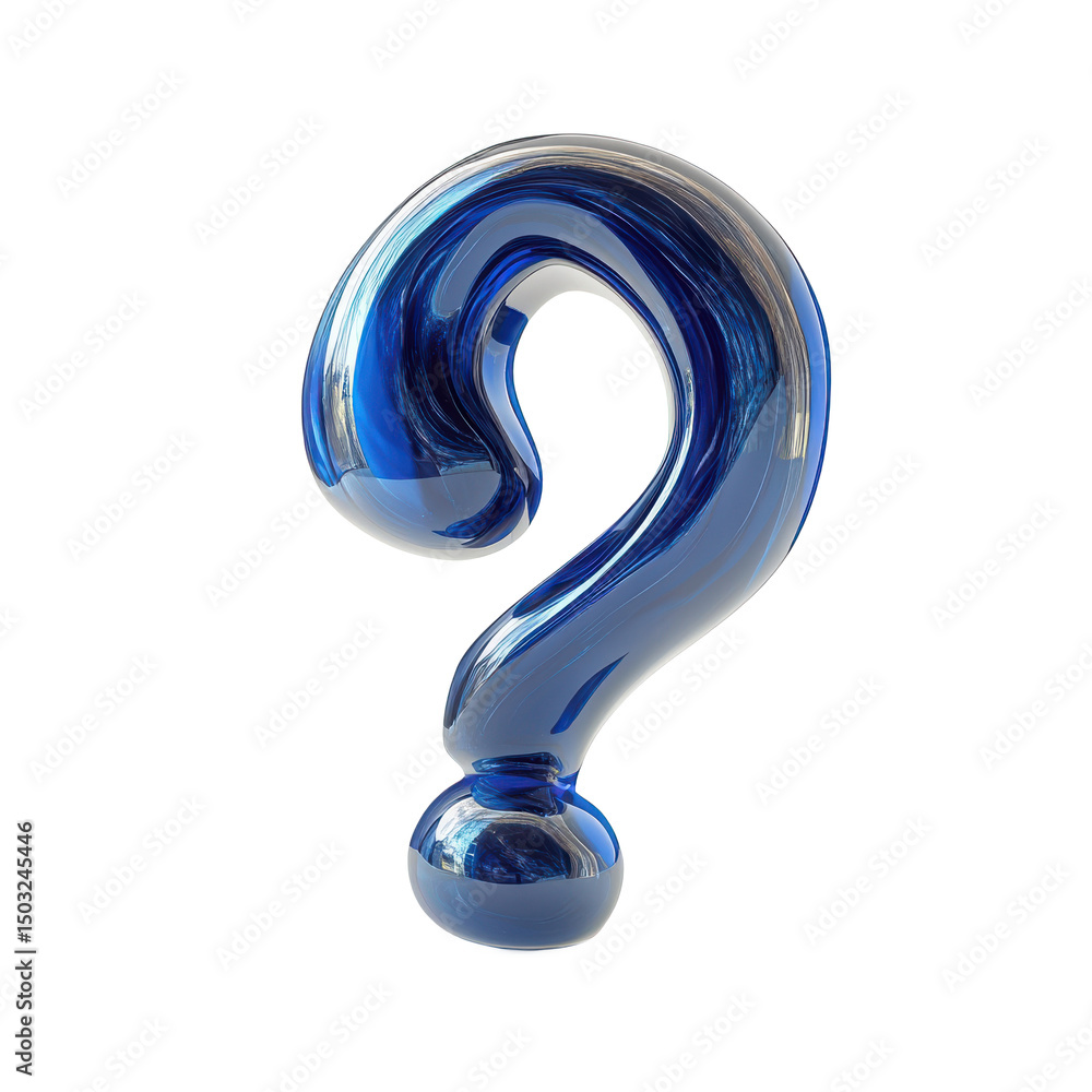 Poster blue question mark glossy render isolated on black background for design and creative projects