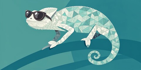 Cool Chameleon with Sunglasses in Geometric Style, reptiles , animals