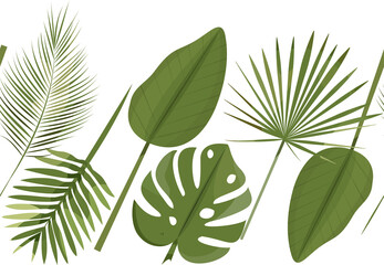 Seamless Border of Tropical Leaves , palm leaf, monstera leaf, banana leaf repeat paper
