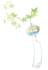 水彩手描きの風鈴No.2(日本の夏の風景) 