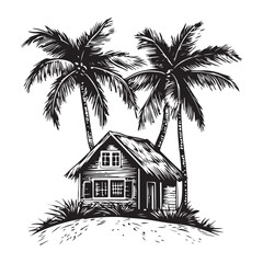 wooden house with coconut tree vector image