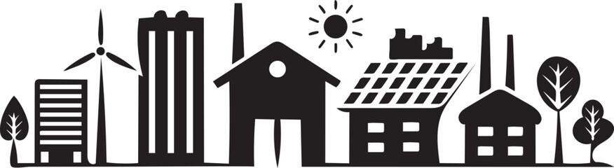 Eco Friendly Urban Elements Line Art Icon Set