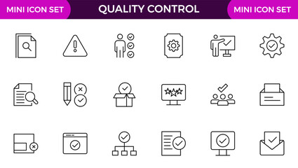 set of Quality Control line icon. Included the icons as inspect, QA, qualify, quality control, check, verify, and more.