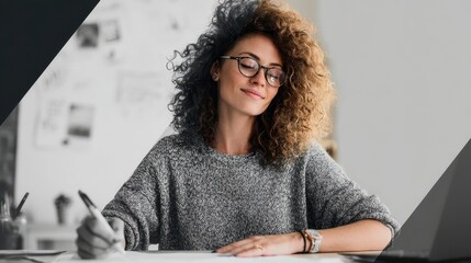 Happy Woman with Curly Hair