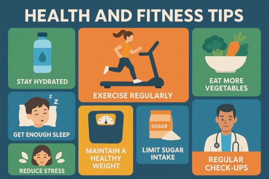 Health and Fitness Tips Guide with Exercise, Hydration, Diet, and Medical Checkup Advice