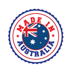 Made in Australiawith the flag of the country vector stamp logo, seal design.