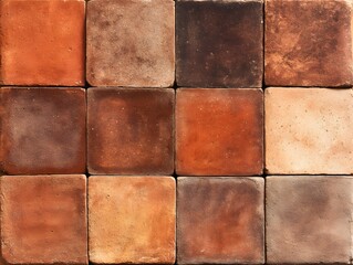 Tiled Texture Harmony: A close-up shot of a meticulously arranged collection of terracotta tiles, each showcasing unique variations in color and texture. The image evokes a sense of warmth.