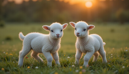  Find Similar
 
File #:  1174360091
Two cute white lambs playing together in the green field at sunset