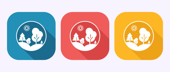Nature icon design illustration, Outdoor icon, Ecology nature sign symbol in shadow button design