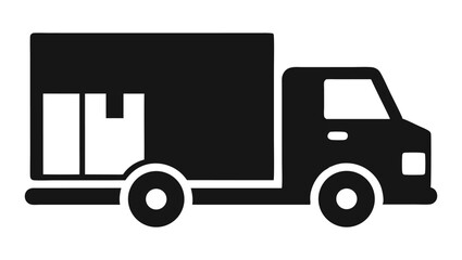 Delivery Truck Silhouette Vector with Cargo Boxes – Shipping, Logistics and Transport Icon on White Background
