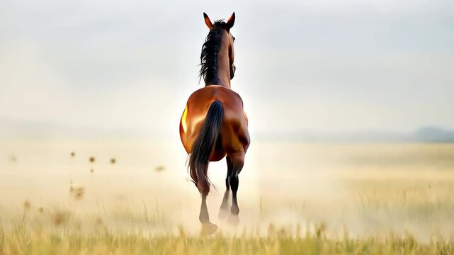 A horse  is running and playing drinking water in a fild