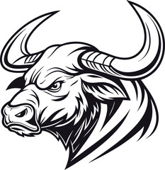 Elegant Black and White Bull Head Tattoo Design with Bold Lines and Fierce Expression