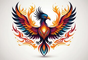 Obraz premium Colorful Phoenix with Flames and Intricate Design