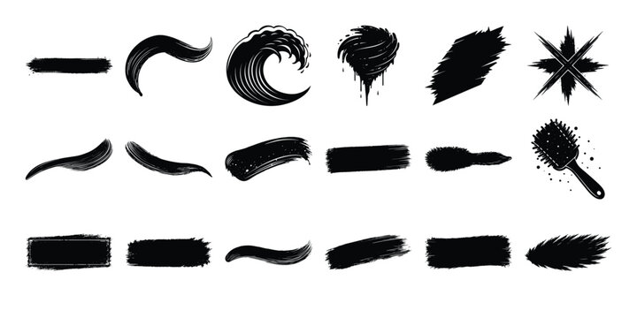 set of black ink splashes. paint brush ink collection 