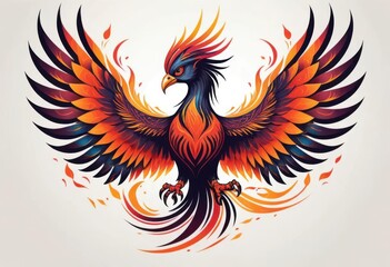 Obraz premium Colorful Phoenix with Flames and Vibrant Wings